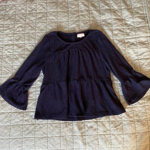 Navy Baby Doll Blouse with Bell Sleeves